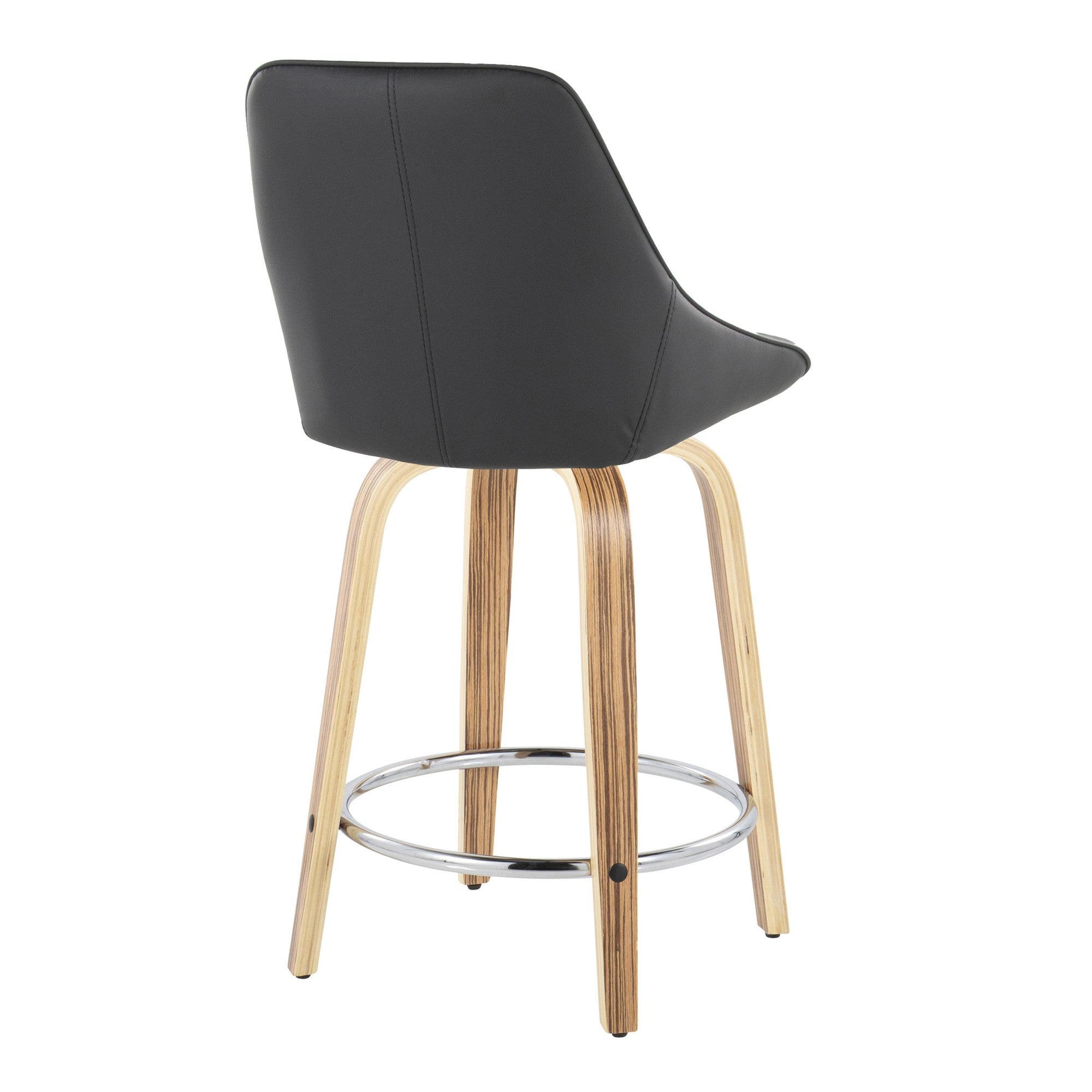Diana 24" Fixed-Height Counter Stool - Set of 2 - Zebra Wood, Black PU, Chrome Metal