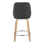 Diana 24" Fixed-Height Counter Stool - Set of 2 - Zebra Wood, Black PU, Chrome Metal