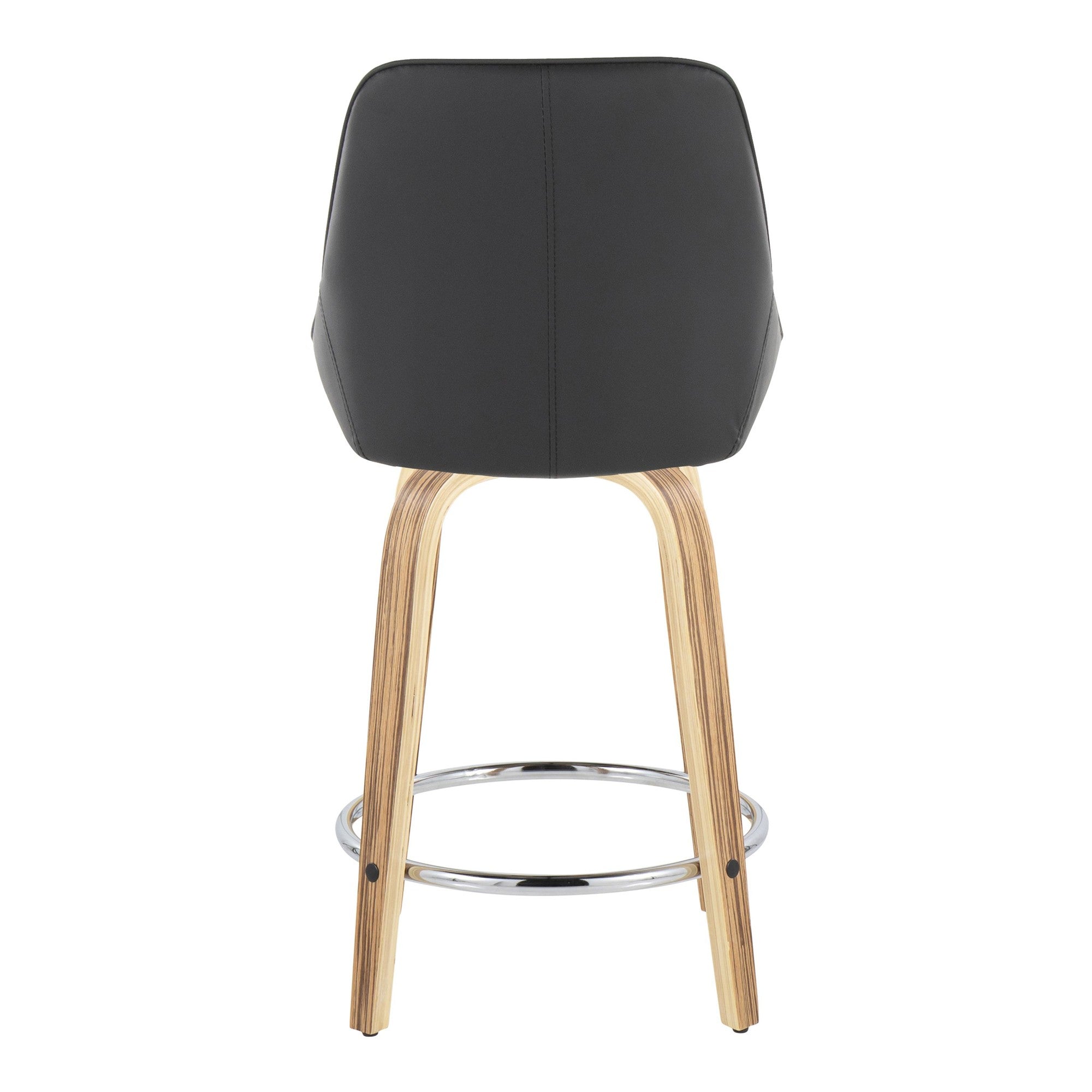 Diana 24" Fixed-Height Counter Stool - Set of 2 - Zebra Wood, Black PU, Chrome Metal