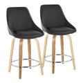 Diana 24" Fixed-Height Counter Stool - Set of 2 - Zebra Wood, Black PU, Chrome Metal