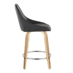 Diana 24" Fixed-Height Counter Stool - Set of 2 - Zebra Wood, Black PU, Chrome Metal