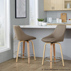 Diana 24" Fixed-Height Counter Stool - Set of 2 - Zebra Wood, Brown PU, Chrome Metal