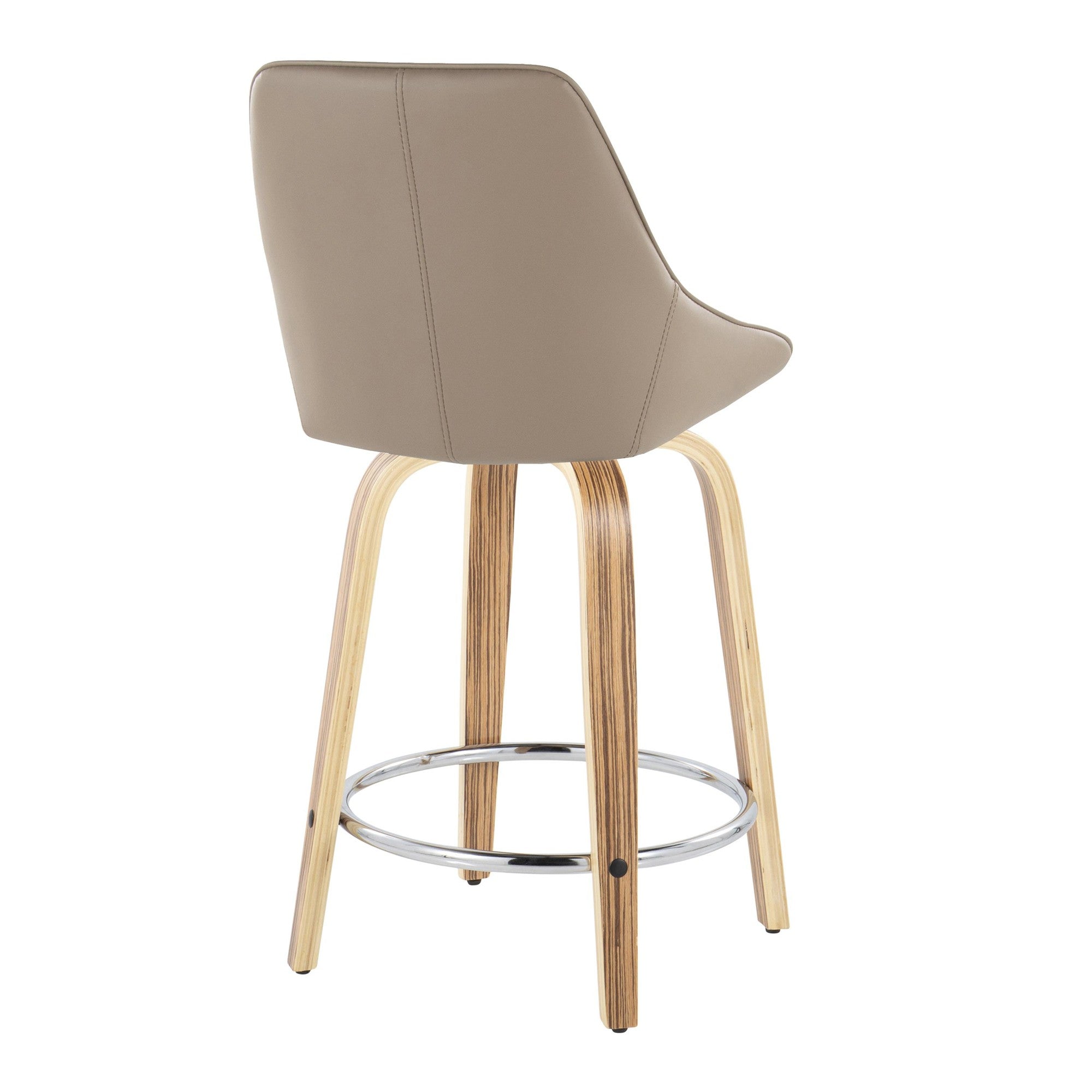 Diana 24" Fixed-Height Counter Stool - Set of 2 - Zebra Wood, Brown PU, Chrome Metal