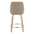 Diana 24" Fixed-Height Counter Stool - Set of 2 - Zebra Wood, Brown PU, Chrome Metal