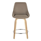 Diana 24" Fixed-Height Counter Stool - Set of 2 - Zebra Wood, Brown PU, Chrome Metal