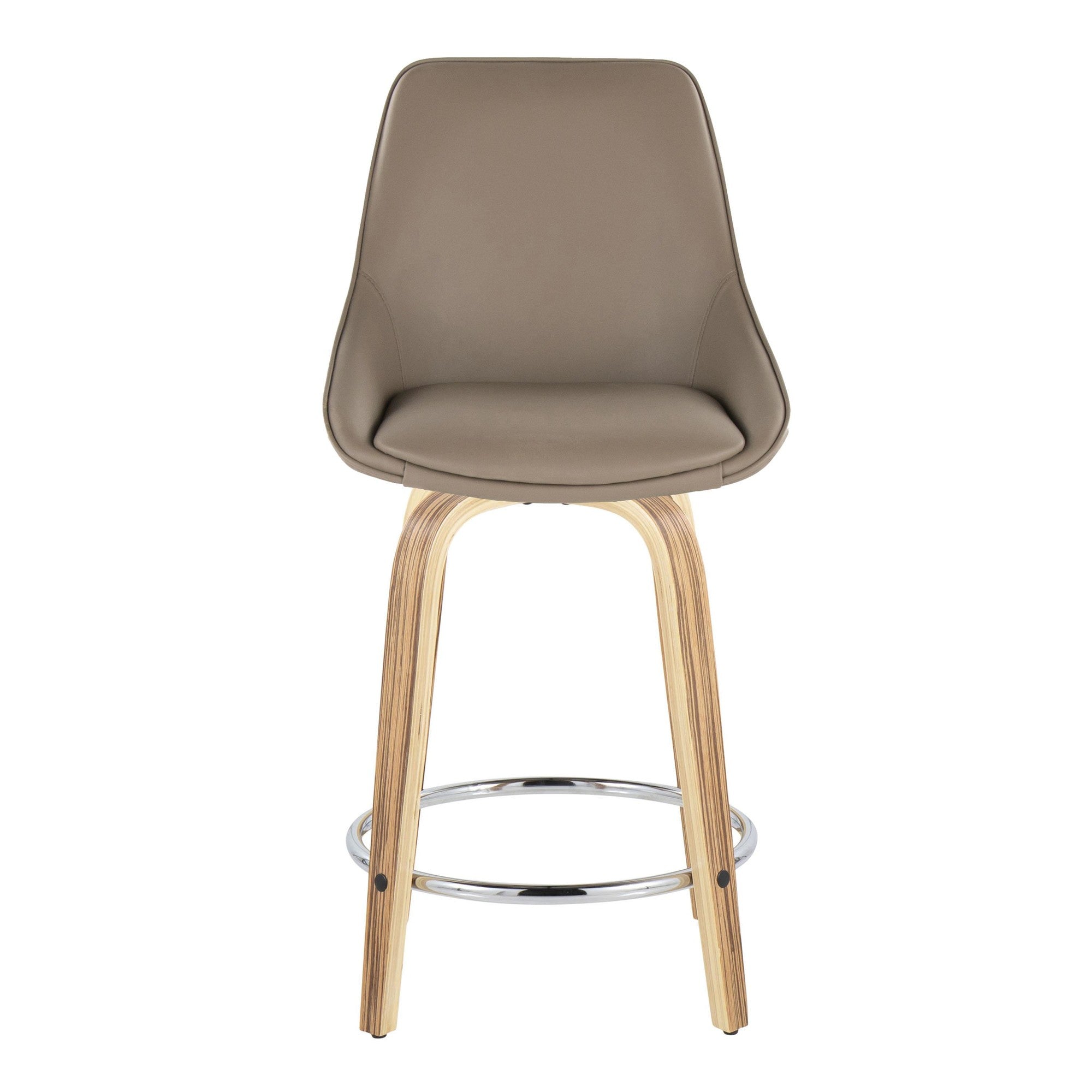 Diana 24" Fixed-Height Counter Stool - Set of 2 - Zebra Wood, Brown PU, Chrome Metal