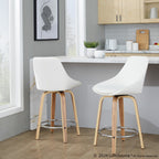 Diana 24" Fixed-Height Counter Stool - Set of 2 - Zebra Wood, White PU, Chrome Metal