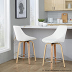 Diana 24" Fixed-Height Counter Stool - Set of 2 - Zebra Wood, White PU, Chrome Metal