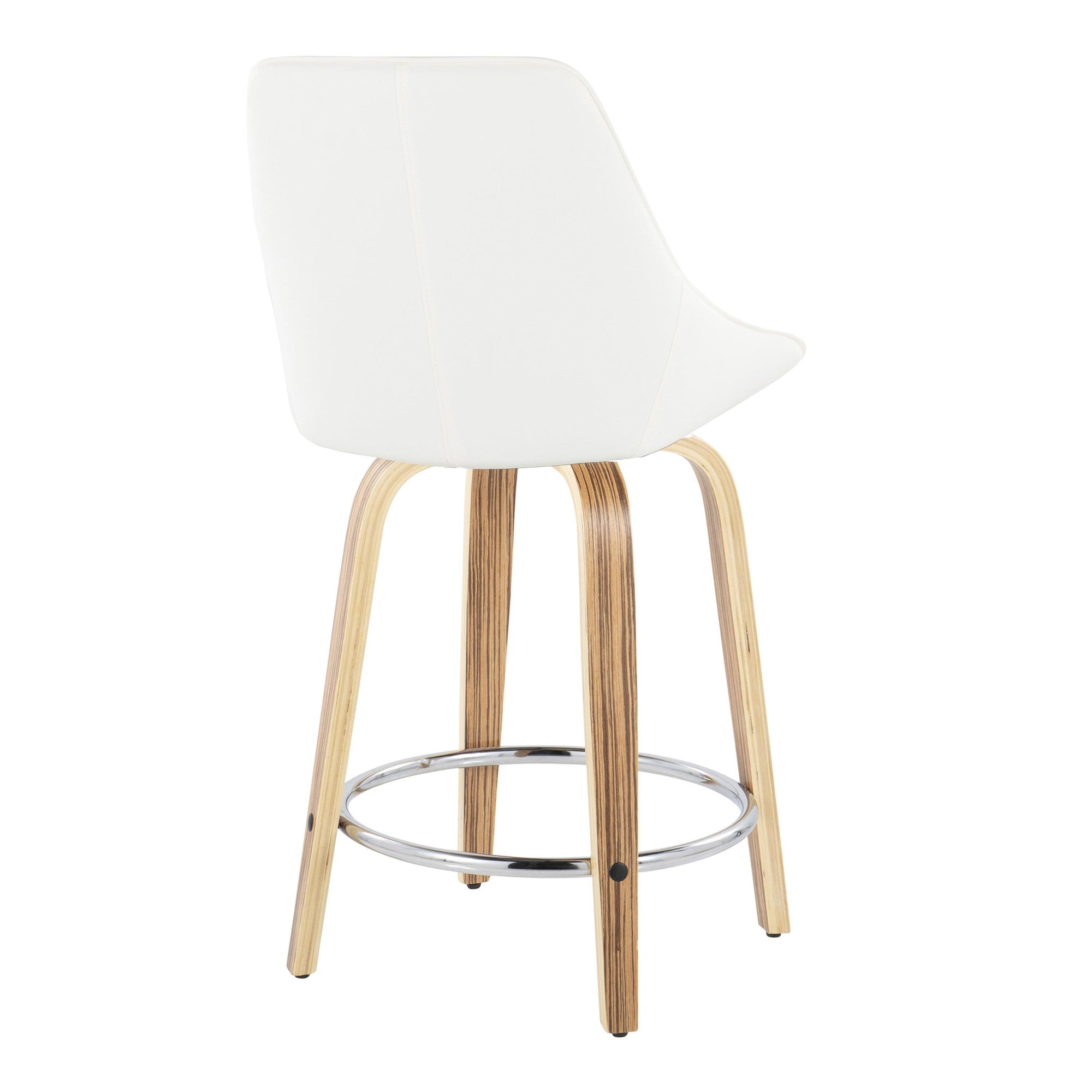 Diana 24" Fixed-Height Counter Stool - Set of 2 - Zebra Wood, White PU, Chrome Metal