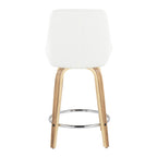 Diana 24" Fixed-Height Counter Stool - Set of 2 - Zebra Wood, White PU, Chrome Metal