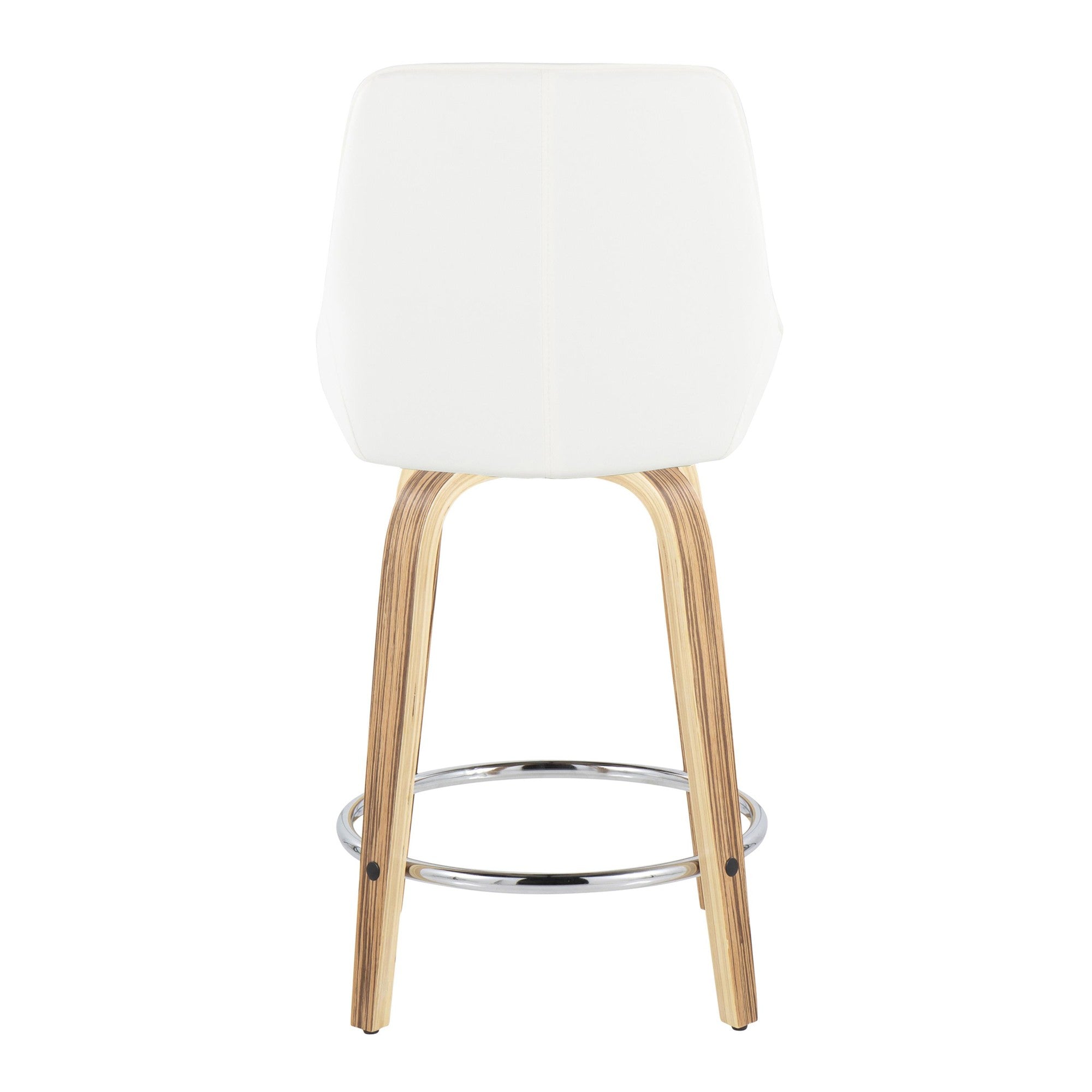 Diana 24" Fixed-Height Counter Stool - Set of 2 - Zebra Wood, White PU, Chrome Metal