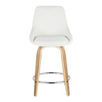Diana 24" Fixed-Height Counter Stool - Set of 2 - Zebra Wood, White PU, Chrome Metal