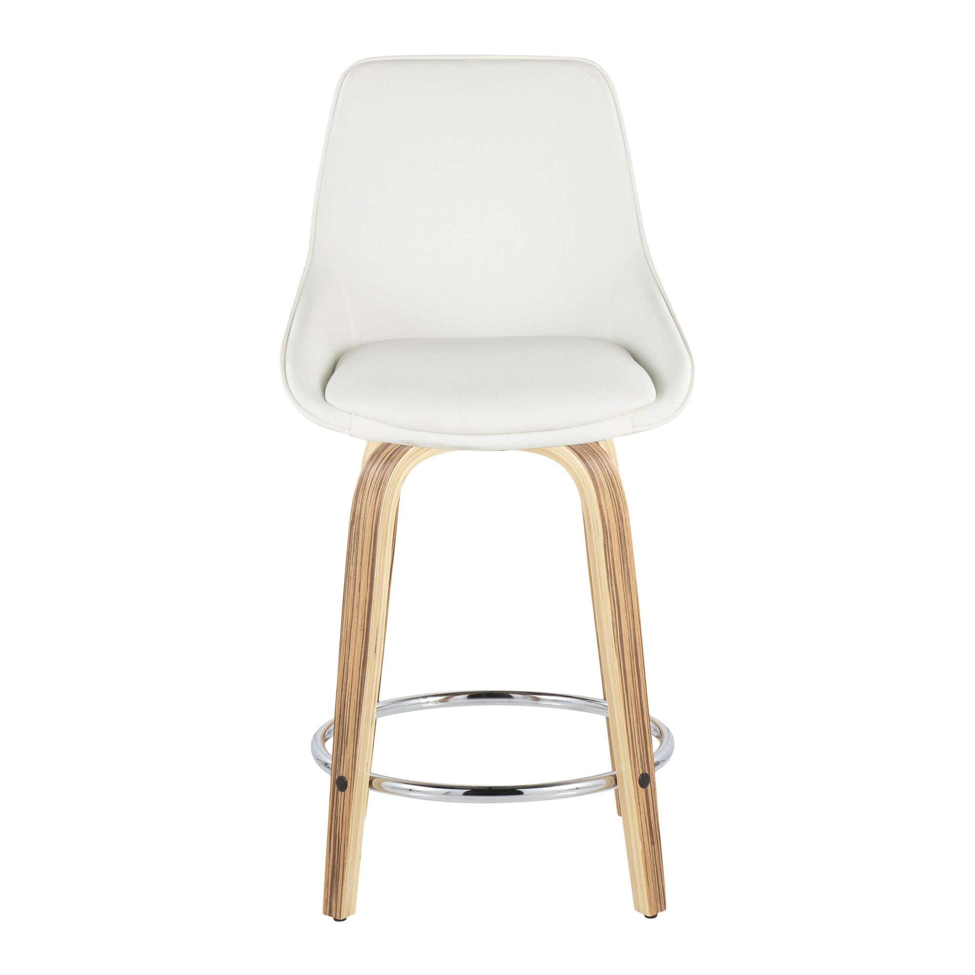 Diana 24" Fixed-Height Counter Stool - Set of 2 - Zebra Wood, White PU, Chrome Metal