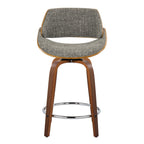 Fabrizzi 24" Fixed-Height Counter Stool - Set of 2 - Walnut Wood, Chrome Metal, Grey Noise Fabric
