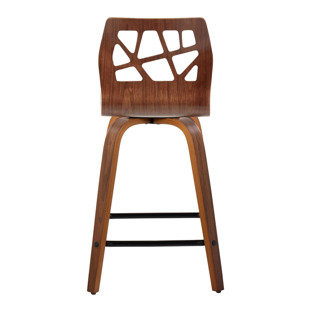 Folia 24" Fixed-Height Counter Stool - Set of 2 - Black Metal, Walnut Wood, Teal Fabric