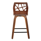 Folia 24" Fixed-Height Counter Stool - Set of 2 - Black Metal, Walnut Wood, Teal Fabric