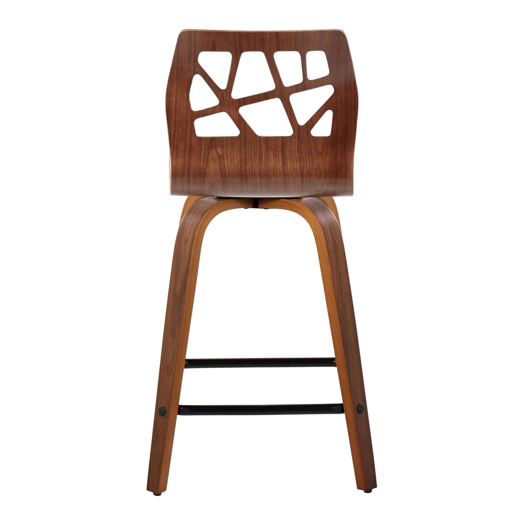 Folia 24" Fixed-Height Counter Stool - Set of 2 - Black Metal, Walnut Wood, Teal Fabric