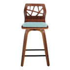 Folia 24" Fixed-Height Counter Stool - Set of 2 - Black Metal, Walnut Wood, Teal Fabric