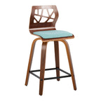 Folia 24" Fixed-Height Counter Stool - Set of 2 - Black Metal, Walnut Wood, Teal Fabric