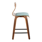 Folia 24" Fixed-Height Counter Stool - Set of 2 - Black Metal, Walnut Wood, Teal Fabric