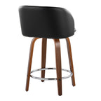 Fran 24" Fixed-Height Counter Stool - Set of 2 - Walnut Wood, Black PU, Chrome Metal