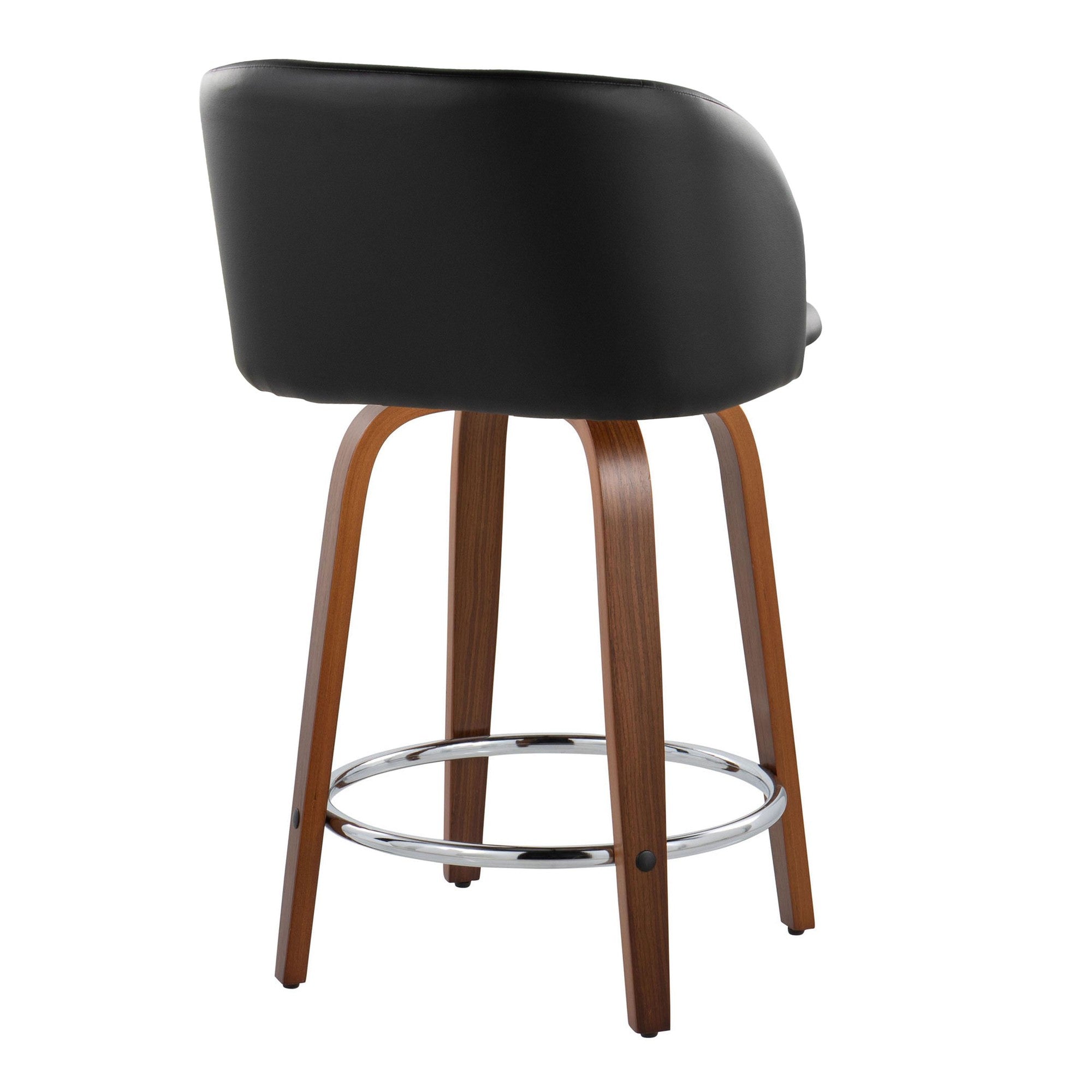 Fran 24" Fixed-Height Counter Stool - Set of 2 - Walnut Wood, Black PU, Chrome Metal