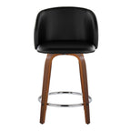 Fran 24" Fixed-Height Counter Stool - Set of 2 - Walnut Wood, Black PU, Chrome Metal