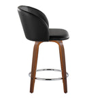 Fran 24" Fixed-Height Counter Stool - Set of 2 - Walnut Wood, Black PU, Chrome Metal