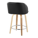Fran 24" Fixed-Height Counter Stool - Set of 2 - Zebra Wood, Black PU, Chrome Metal