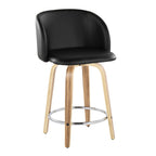 Fran 24" Fixed-Height Counter Stool - Set of 2 - Zebra Wood, Black PU, Chrome Metal
