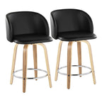 Fran 24" Fixed-Height Counter Stool - Set of 2 - Zebra Wood, Black PU, Chrome Metal