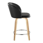 Fran 24" Fixed-Height Counter Stool - Set of 2 - Zebra Wood, Black PU, Chrome Metal