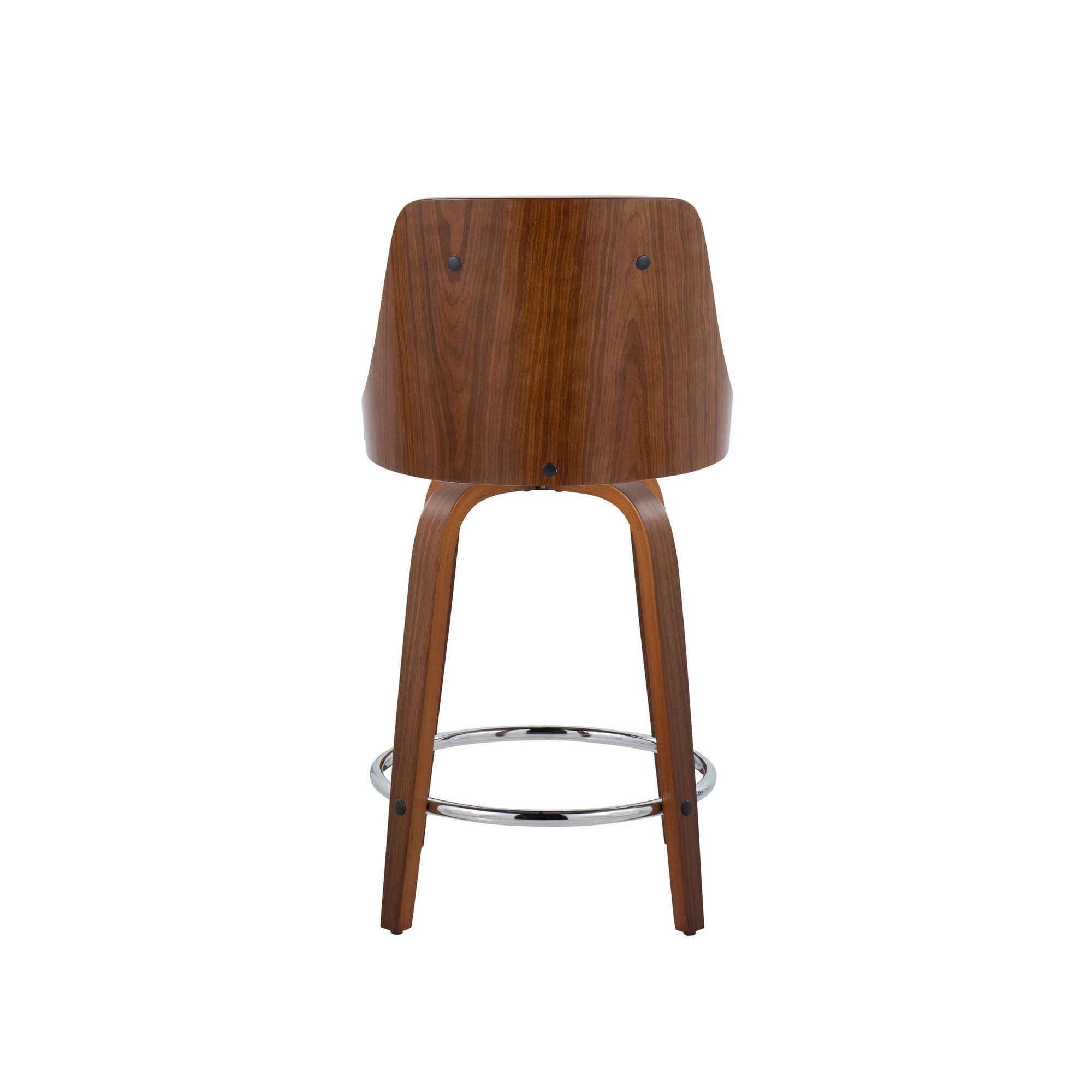 Gianna 24" Fixed-Height Counter Stool - Set of 2 - Walnut Wood, Chrome Footrest, White PU