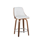 Gianna 24" Fixed-Height Counter Stool - Set of 2 - Walnut Wood, Chrome Footrest, White PU