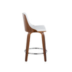 Gianna 24" Fixed-Height Counter Stool - Set of 2 - Walnut Wood, Chrome Footrest, White PU