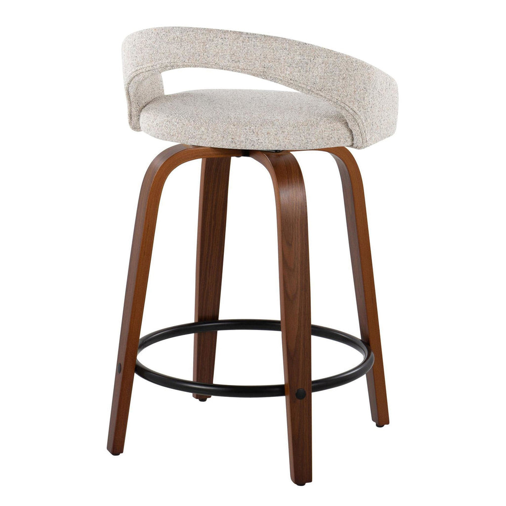 Grotto Upholstered 24" Fixed-Height Counter Stool - Set of 2 - Walnut Wood, Oat Noise Fabric, Black Metal