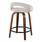 Grotto Upholstered 24" Fixed-Height Counter Stool - Set of 2 - Walnut Wood, Oat Noise Fabric, Black Metal