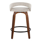 Grotto Upholstered 24" Fixed-Height Counter Stool - Set of 2 - Walnut Wood, Oat Noise Fabric, Black Metal