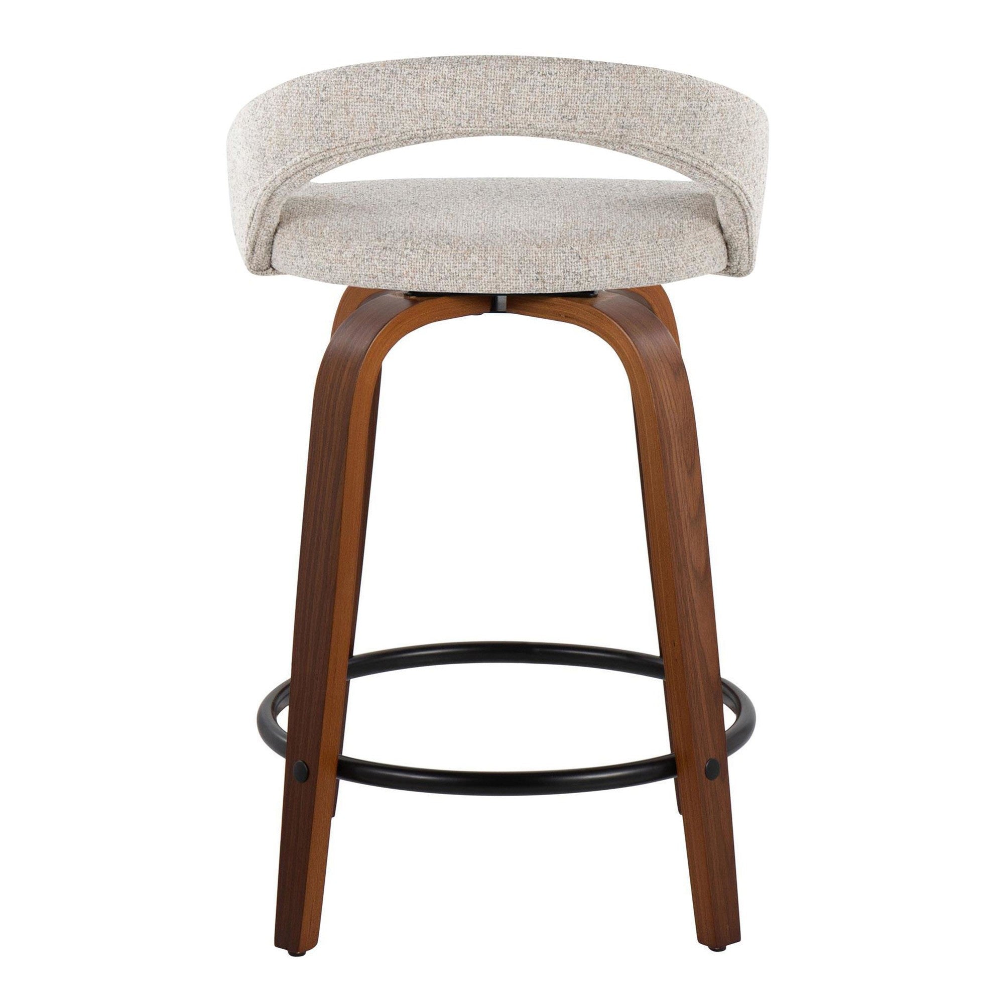 Grotto Upholstered 24" Fixed-Height Counter Stool - Set of 2 - Walnut Wood, Oat Noise Fabric, Black Metal