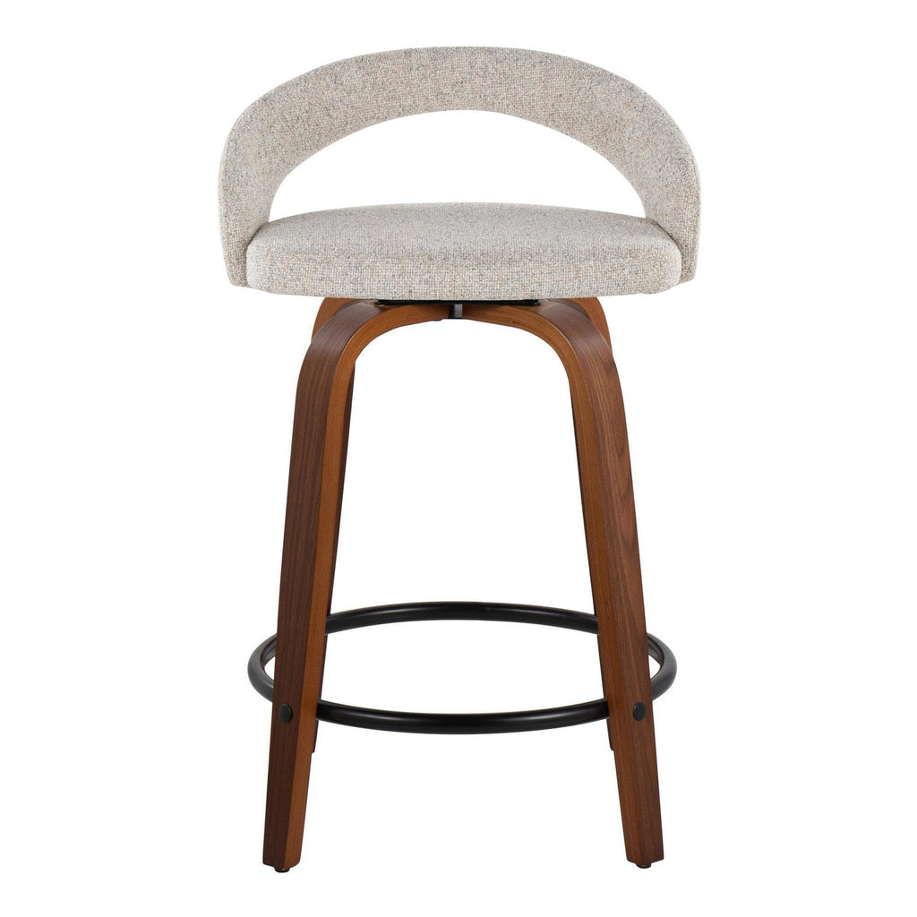Grotto Upholstered 24" Fixed-Height Counter Stool - Set of 2 - Walnut Wood, Oat Noise Fabric, Black Metal