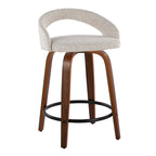 Grotto Upholstered 24" Fixed-Height Counter Stool - Set of 2 - Walnut Wood, Oat Noise Fabric, Black Metal