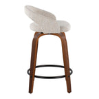 Grotto Upholstered 24" Fixed-Height Counter Stool - Set of 2 - Walnut Wood, Oat Noise Fabric, Black Metal