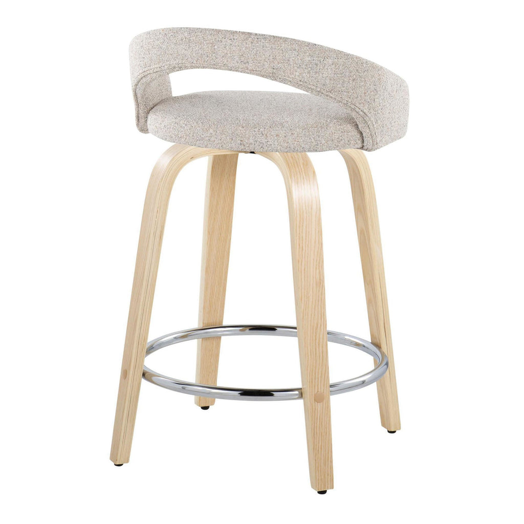 Grotto Upholstered 24" Fixed-Height Counter Stool - Set of 2 - Natural Wood, Oat Noise Fabric, Chrome Metal
