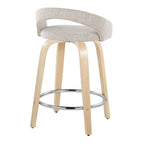 Grotto Upholstered 24" Fixed-Height Counter Stool - Set of 2 - Natural Wood, Oat Noise Fabric, Chrome Metal