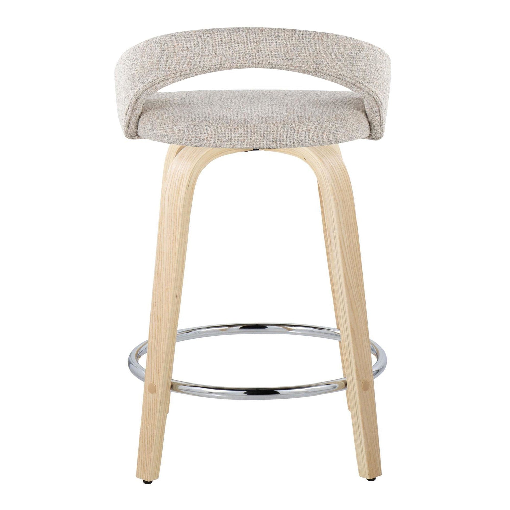 Grotto Upholstered 24" Fixed-Height Counter Stool - Set of 2 - Natural Wood, Oat Noise Fabric, Chrome Metal