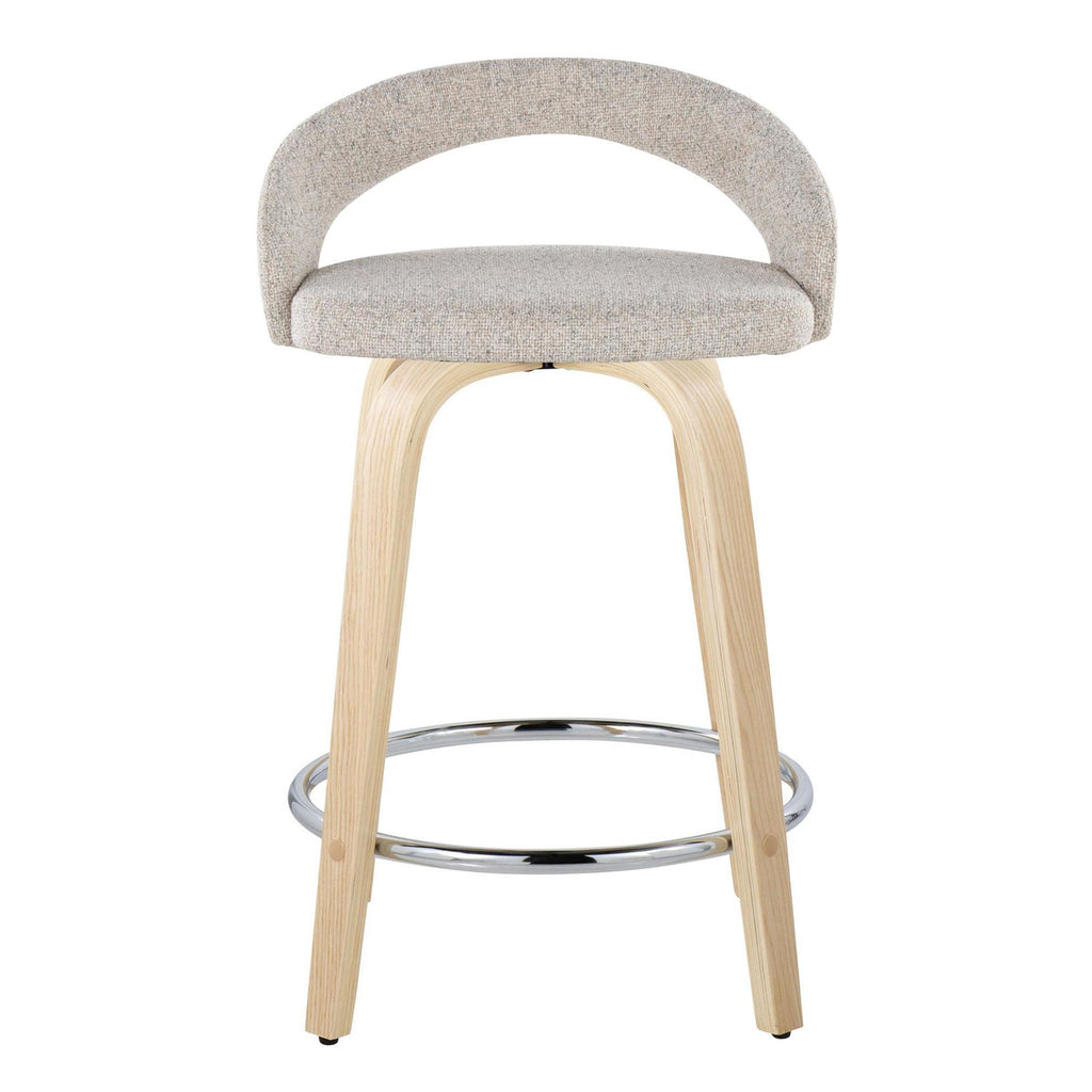 Grotto Upholstered 24" Fixed-Height Counter Stool - Set of 2 - Natural Wood, Oat Noise Fabric, Chrome Metal
