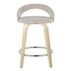 Grotto Upholstered 24" Fixed-Height Counter Stool - Set of 2 - Natural Wood, Oat Noise Fabric, Chrome Metal