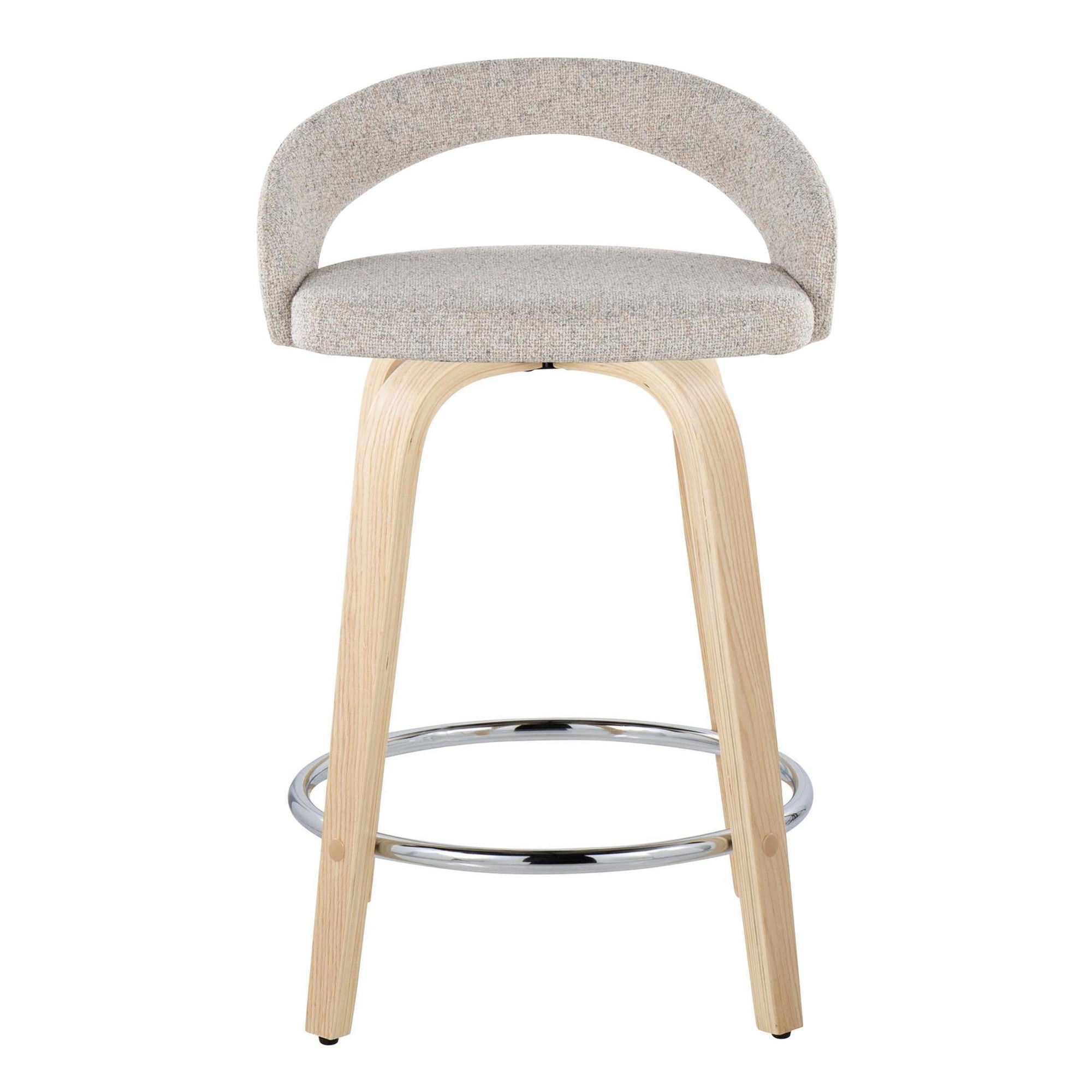 Grotto Upholstered 24" Fixed-Height Counter Stool - Set of 2 - Natural Wood, Oat Noise Fabric, Chrome Metal
