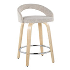 Grotto Upholstered 24" Fixed-Height Counter Stool - Set of 2 - Natural Wood, Oat Noise Fabric, Chrome Metal
