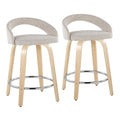 Grotto Upholstered 24" Fixed-Height Counter Stool - Set of 2 - Natural Wood, Oat Noise Fabric, Chrome Metal